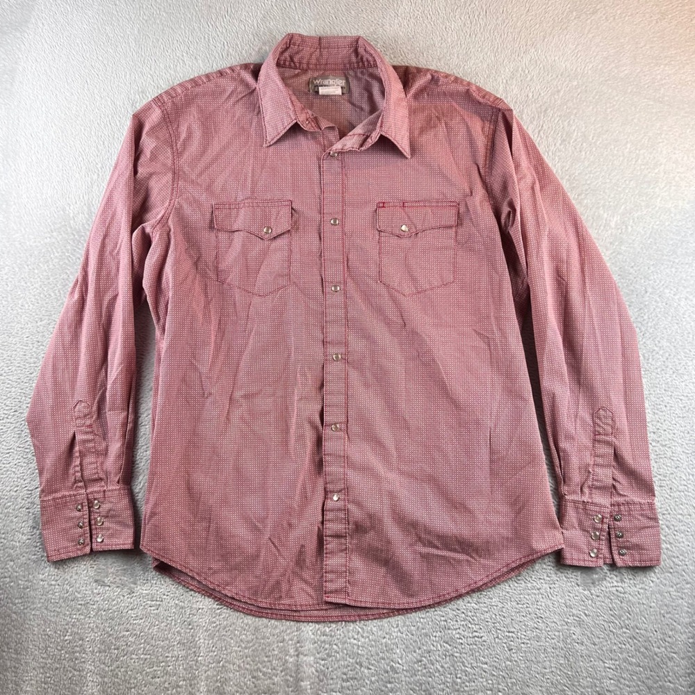 Wrangler Wrancher Mens XL Red Geometric Diamond Snap Front Western Shirt MTW1466